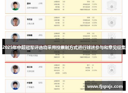 2025年中超冠军评选将采用投票制方式进行球迷参与和意见征集